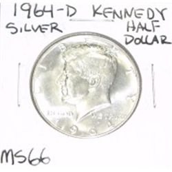 1964-D Kennedy SILVER Half Dollar *EXTREMELY RARE MS-66 HIGH GRADE - NICE COIN*!!