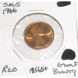 1966-P Lincoln Cent *EXTREMELY RARE SMS BEAUTY RED GEM+ HIGH GRADE*!!