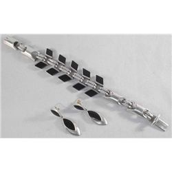 Mexican Sterling Onyx Bracelet and Earrings