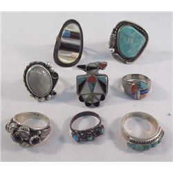 Collection of Navajo and Zuni Rings - 8 Rings