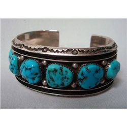 Navajo Silver Turquoise Cuff Bracelet - Touchine