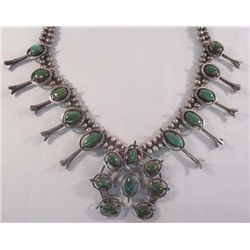 Navajo Sterling Turquoise Squash Blossom Necklace