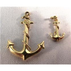 2 14K Gold Anchor Pendants