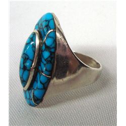 Navajo Turquoise Silver Channel Inlay Ring