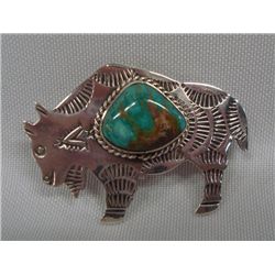 Navajo Silver Turquoise Buffalo Pin/Pendant - AJC