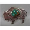 Image 1 : Navajo Silver Turquoise Buffalo Pin/Pendant - AJC