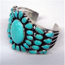 Navajo Sterling Turquoise Cluster Bracelet - Smith