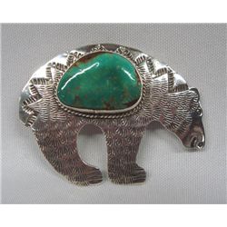 Navajo Sterling Turquoise Bear Pin/Pendant - AJC