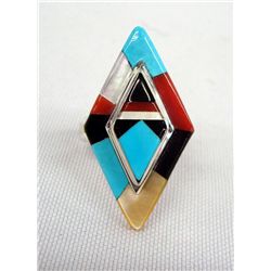 Zuni Sterling Stone to Stone Inlay Ring - P Chee