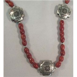 Beaded Necklace With Puffed Metal Beads