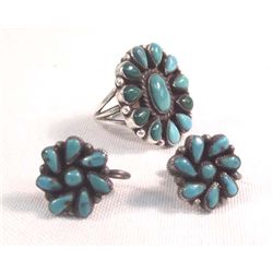 Vintage Estate Navajo Turquoise Ring & Earrings