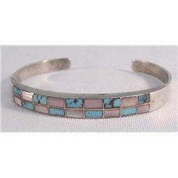 Zuni Sterling Turquoise MOP Inlay Bracelet