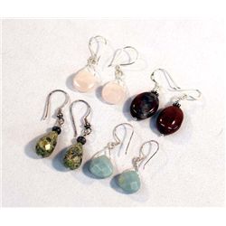 Four Pair Earrings, Natural Stones, Sterling