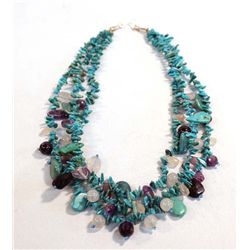 Triple Strand Necklace-Turquoise & Amethyst