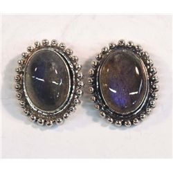 Earrings, Sterling Silver & Labradorite Cabochons
