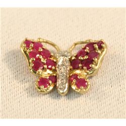 Ruby Diamond 14K Gold Butterfly Pendant