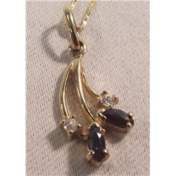 14K Gold Sapphire Diamond Necklace and Pendant