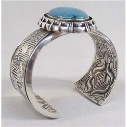 Acoma Silver and Turquoise Bracelet-Tony Chino