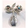 Image 1 : Navajo & Silver Turquoise Coral Flower Pot Pin