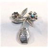 Image 3 : Navajo & Silver Turquoise Coral Flower Pot Pin