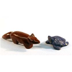 Zuni Lapis Lazuli Turtle Fetish and Pipestone Fox