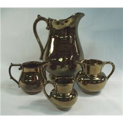 Antique Copper Lustre Pitcher Collection, 4 pcs.