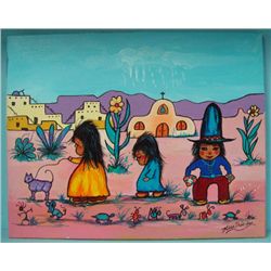 Original Kills Thunder Painting ''Pueblo Children''