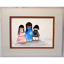Original Watercolor by Kay - 3 Indian Children