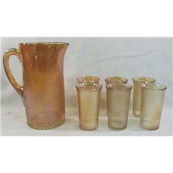 Jeanette ''Tree Bark'' Pitcher & 6 Glasses Marigold