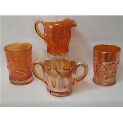 Carnival Glass Cream & Sugar and Two Tumblers