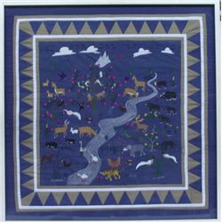 Hmong Framed Hand Made Pictorial Childrens Quilt