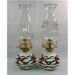 2 Isleta Pueblo Ceramic Oil Lamps Signed