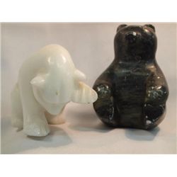 2 Eskimo Soap Stone & Marble Carved Bears