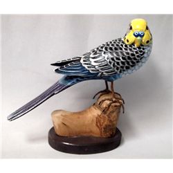 Carved Painted Wood Budgie Parrot