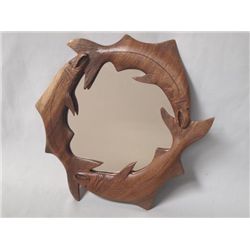 Hand Carved Wood Trout Framed Mirror
