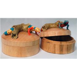 Mango Wood Keepsake Lidded Boxes Clay Lizards Tops