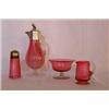 Image 1 : A Cranberry Glass Claret Jug with Plated T...