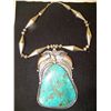 Image 1 : Signed JB "Handmade" Heavy Sterling Silver Large Turquoise Pendant Necklace