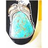 Image 2 : Signed JB "Handmade" Heavy Sterling Silver Large Turquoise Pendant Necklace