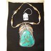 Image 3 : Signed JB "Handmade" Heavy Sterling Silver Large Turquoise Pendant Necklace