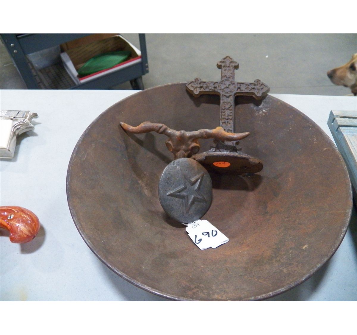 Vintage Western Items 1 Metal Cross, 1Longhorn Drawer Pull, 1Texas