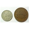 Image 1 : 2 OBSOLETE TYPE COINS- 1864 2 CENT, & 1869 3 CENT NICKEL