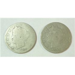 2  1886  V  nickels nice clear date obv