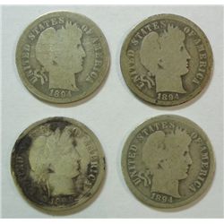 4 1894O Barber dimes  good
