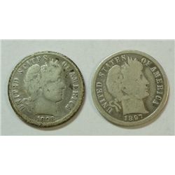 1897O-1898O Barber dimes  solid rim G/VG