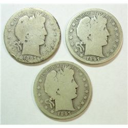 3  1897S Barber halves  AG