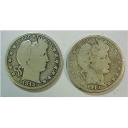 1913-15 Barber half $ both have some damage