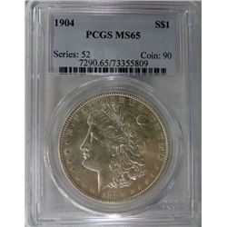 1904 MORGAN DOLLAR PCGS MS65 GEM BLAST WHITE, SUPER