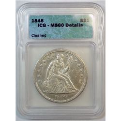 1846 SEATED DOLLAR ICG MS60 LIGHT CLEANING