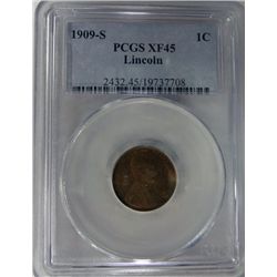 1909-S LINCOLN ONE CENT PCGS XF-AU45 NICE